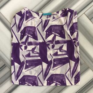 Alice and Olivia purple and white silk top